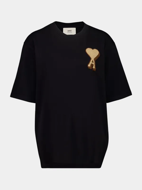 Black Cotton Ami De Coeur Patch T-Shirt sold by Fashion Clinic