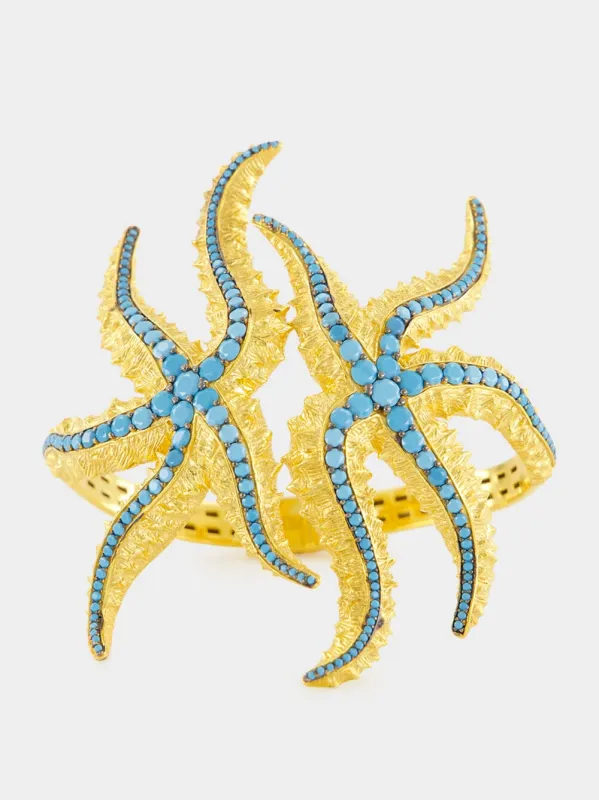 Gold-Plated Sirena Bracelet in Turquoise Blue sold by Fashion Clinic
