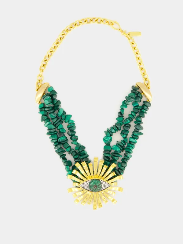 Gold-Plated Eye of the Sun Choker in Malachite Green sold by Fashion Clinic