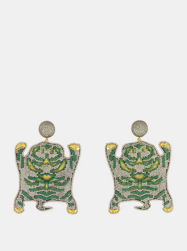 Gold-Plated Bengal Earrings in Green sold by Fashion Clinic