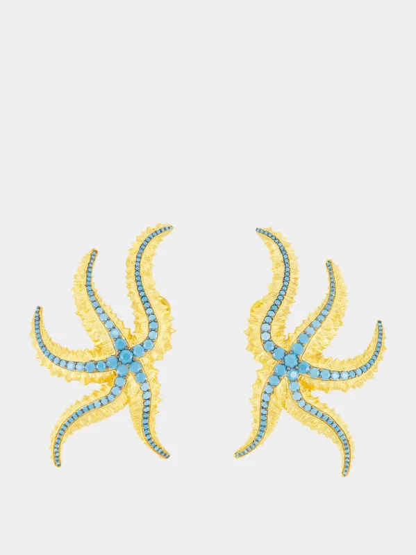 Gold-Plated Sirena Earrings in Turquoise Blue sold by Fashion Clinic