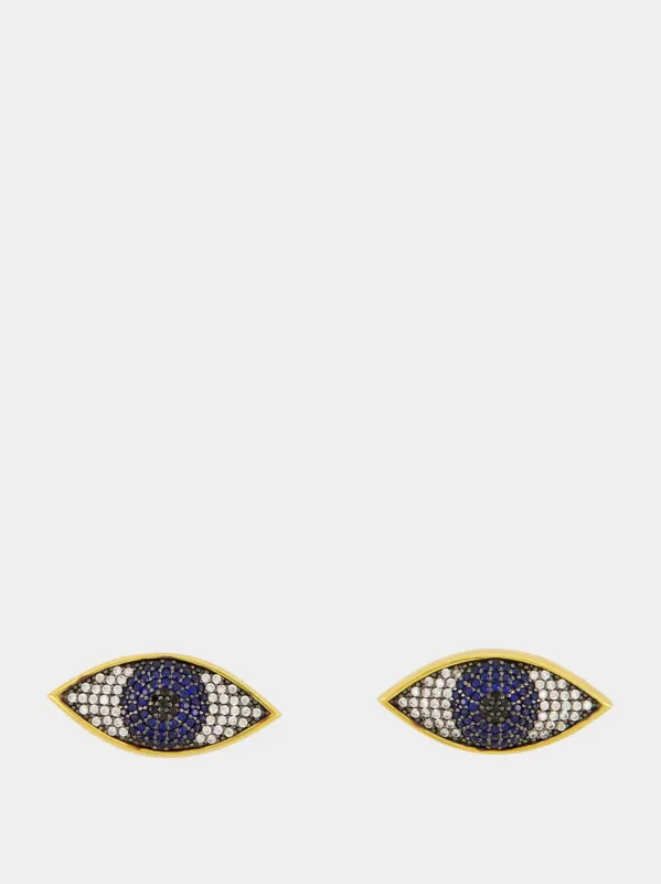 Gold-Plated Nazar Mini Earrings in Navy Blue sold by Fashion Clinic