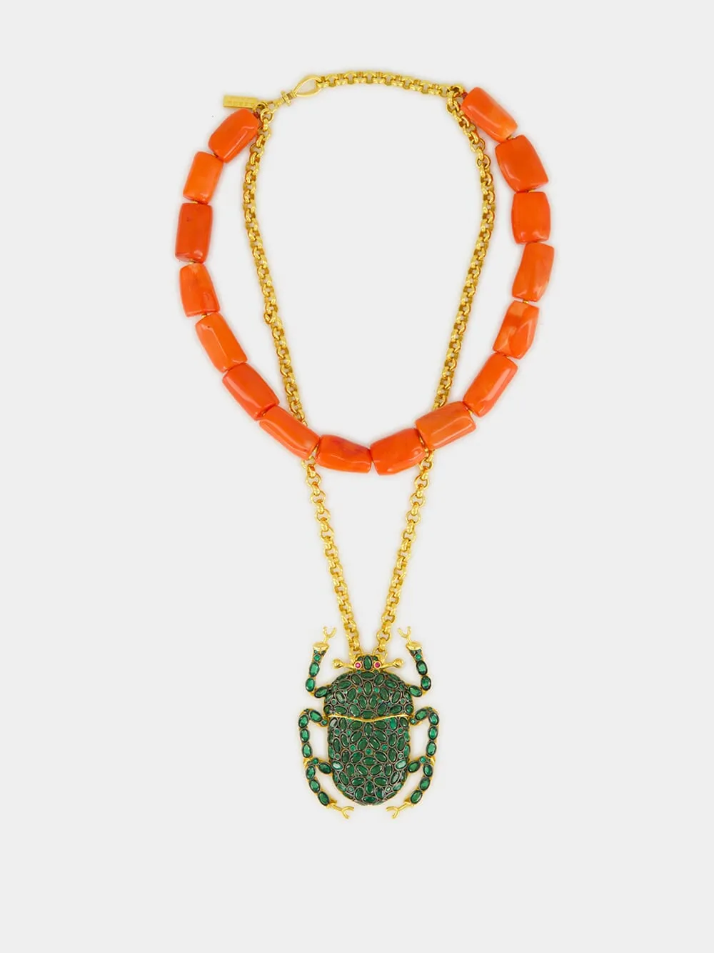Gold-Plated Scarab Coral Necklace sold by Fashion Clinic