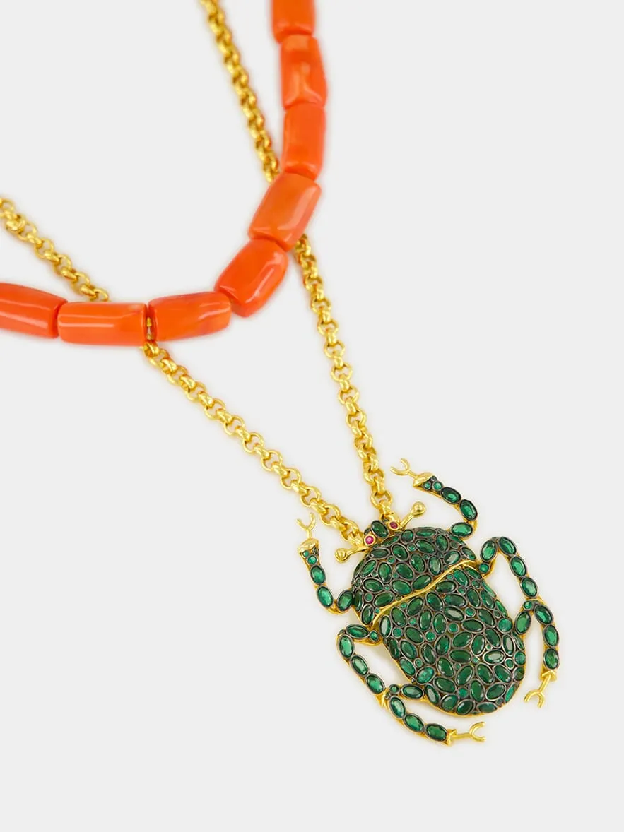 Gold-Plated Scarab Coral Necklace sold by Fashion Clinic product image thumbnail 2