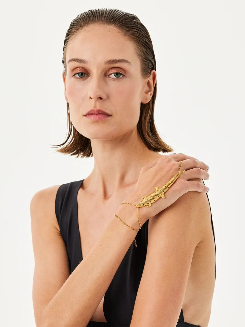 Gold-Plated Croco Hand Bracelet sold by Fashion Clinic