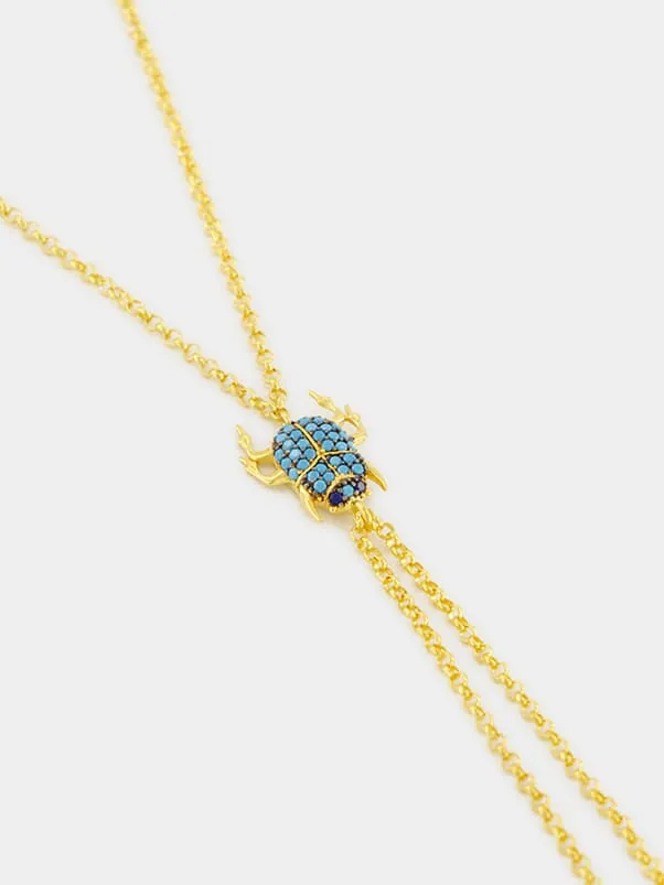 Gold-Plated Scarab Hand Bracelet in Turquoise Blue sold by Fashion Clinic product image thumbnail 2