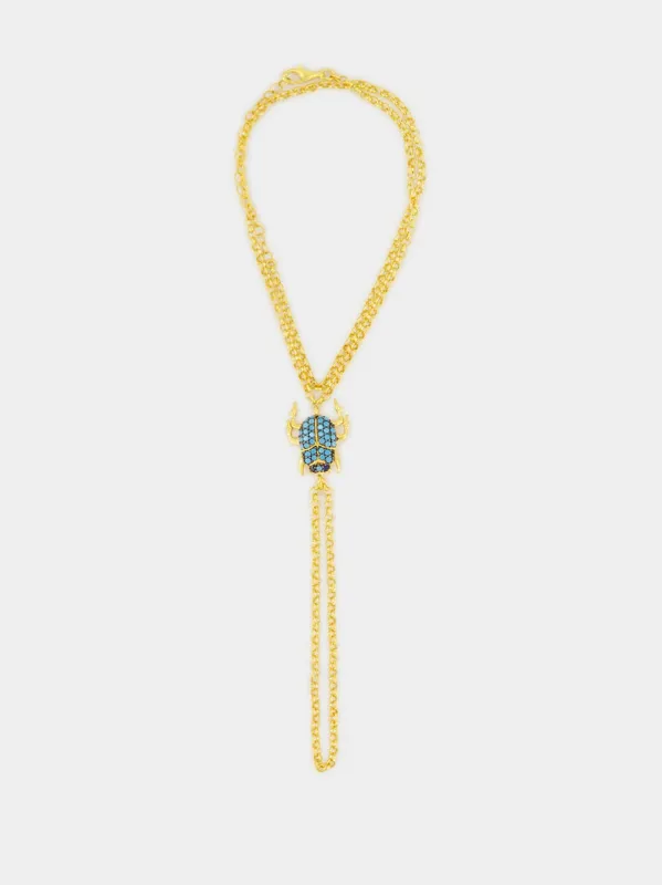Gold-Plated Scarab Hand Bracelet in Turquoise Blue sold by Fashion Clinic