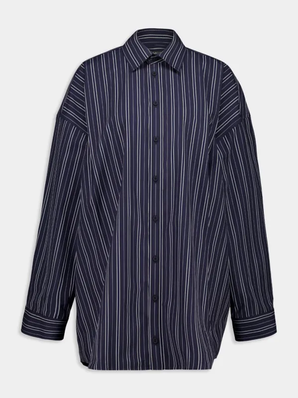 Navy and Marine Blue Striped Poplin Shirt-Dress sold by Fashion Clinic