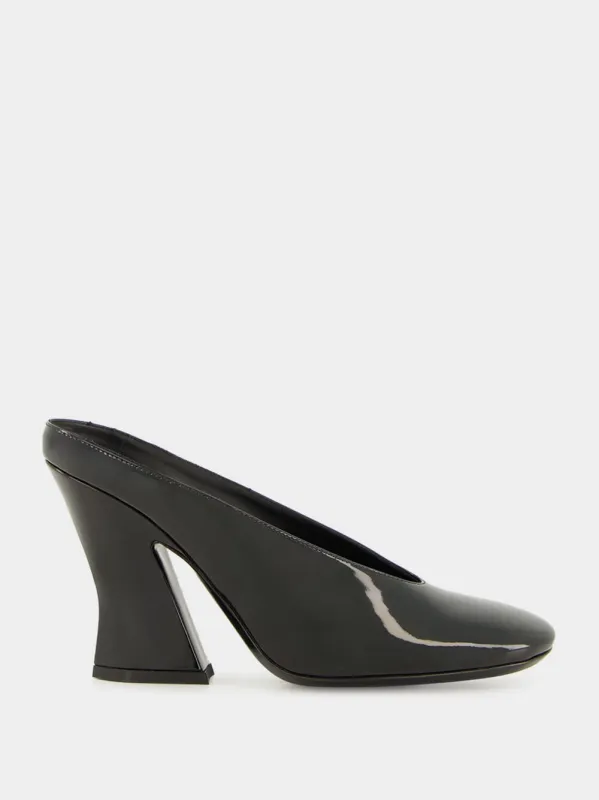 Black Sculpted Patent Heeled Mules sold by Fashion Clinic