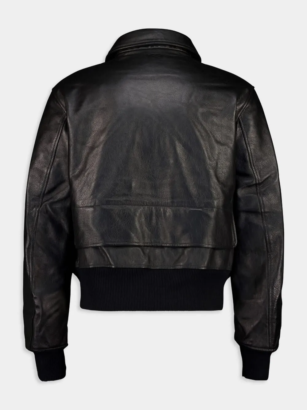 Black Leather Bomber Jacket sold by Fashion Clinic product image thumbnail 3