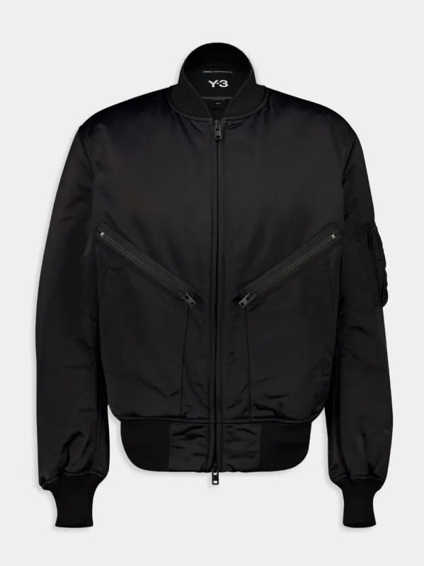 Black Nylon Bomber Jacket sold by Fashion Clinic