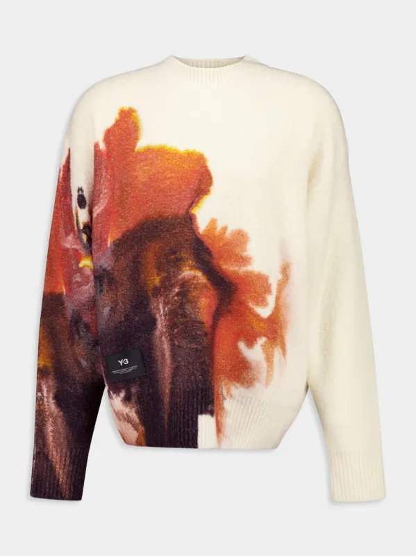 Core White AOP Knit Crew Sweater sold by Fashion Clinic