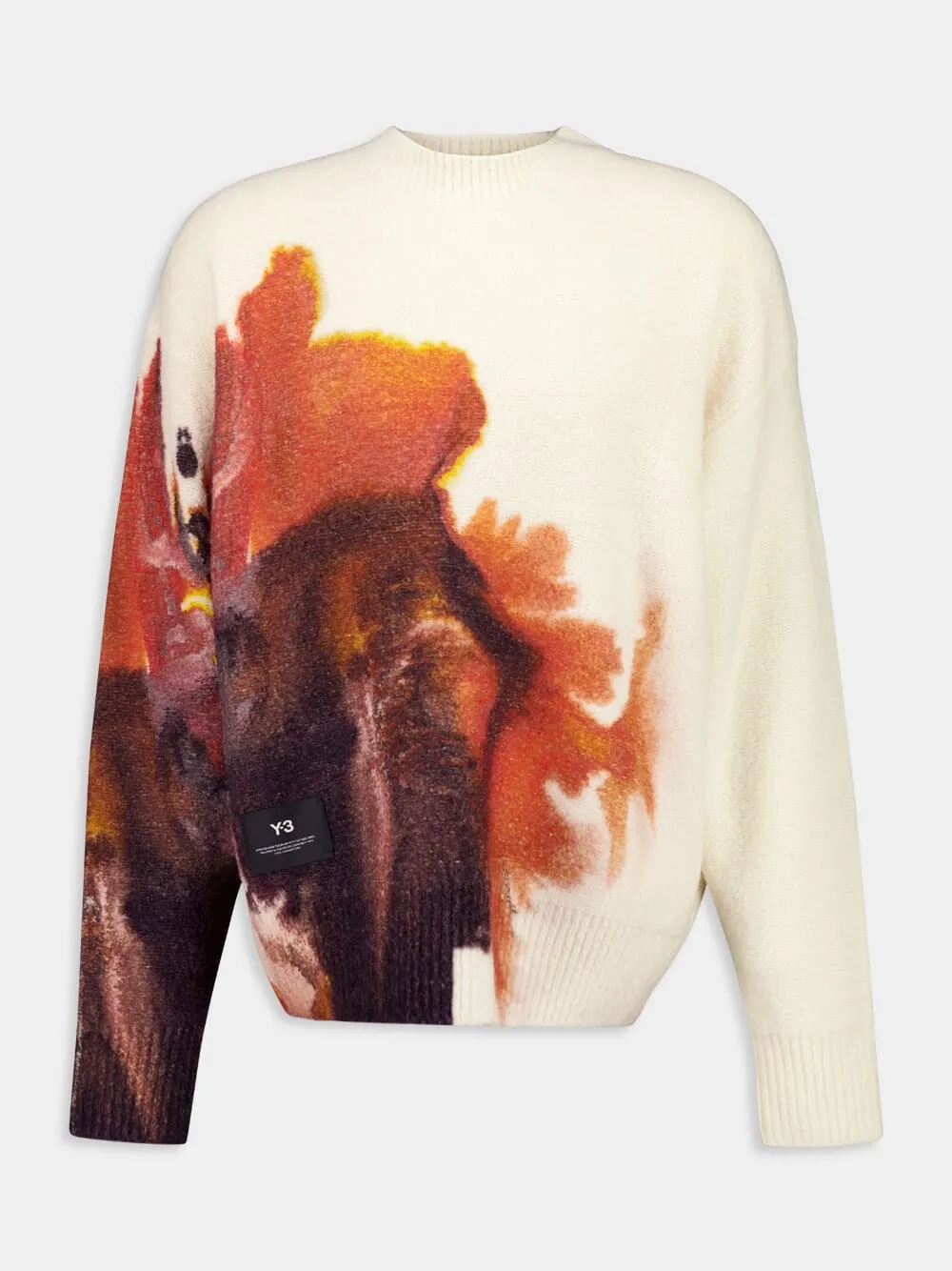 Core White AOP Knit Crew Sweater sold by Fashion Clinic