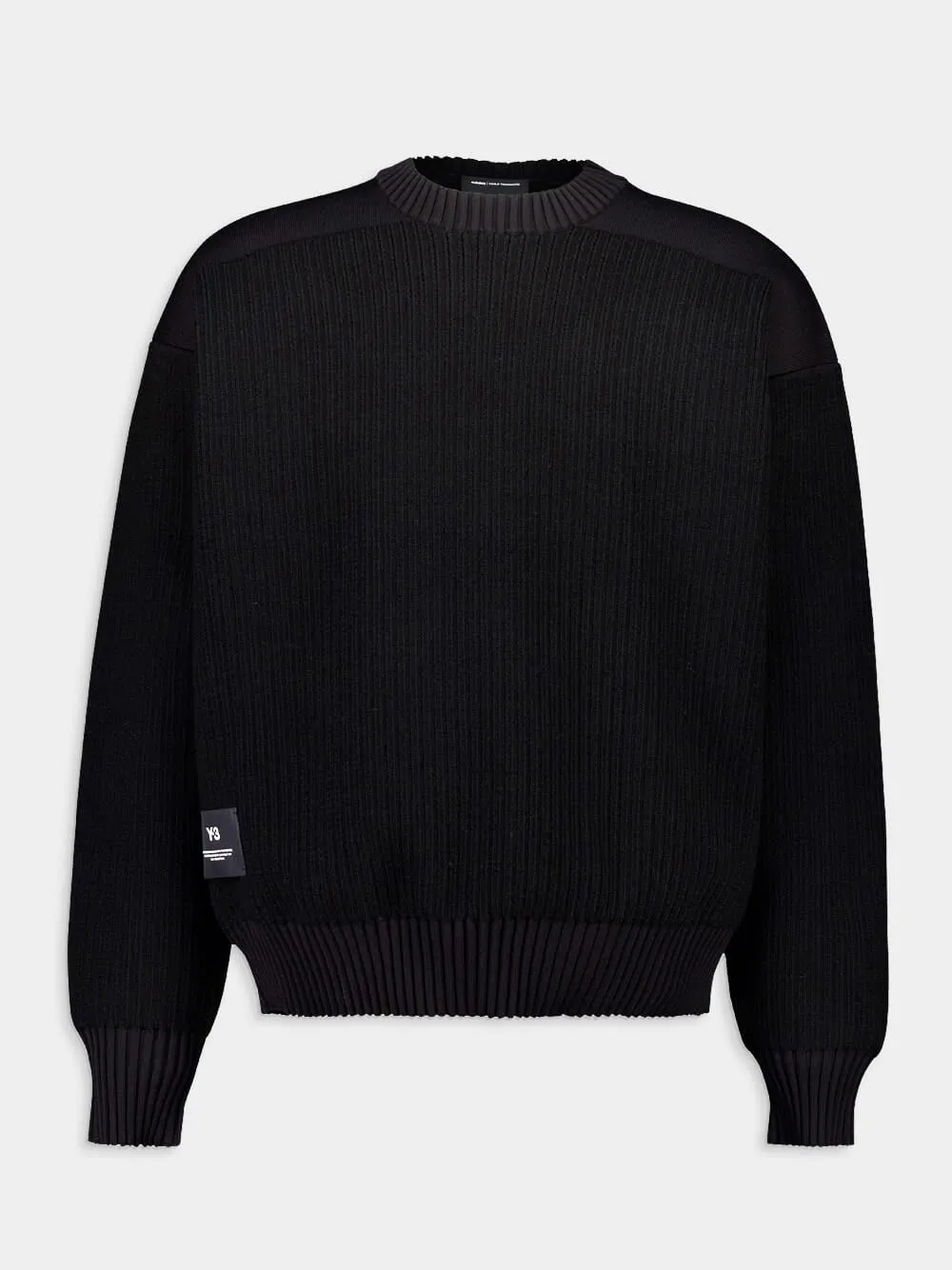 Black Wool-Blend Knit Crew Sweater sold by Fashion Clinic