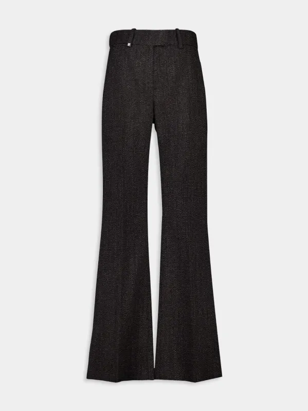 Black and Heritage White Tailored Caviar Wool Baggy Trousers made by Courreges