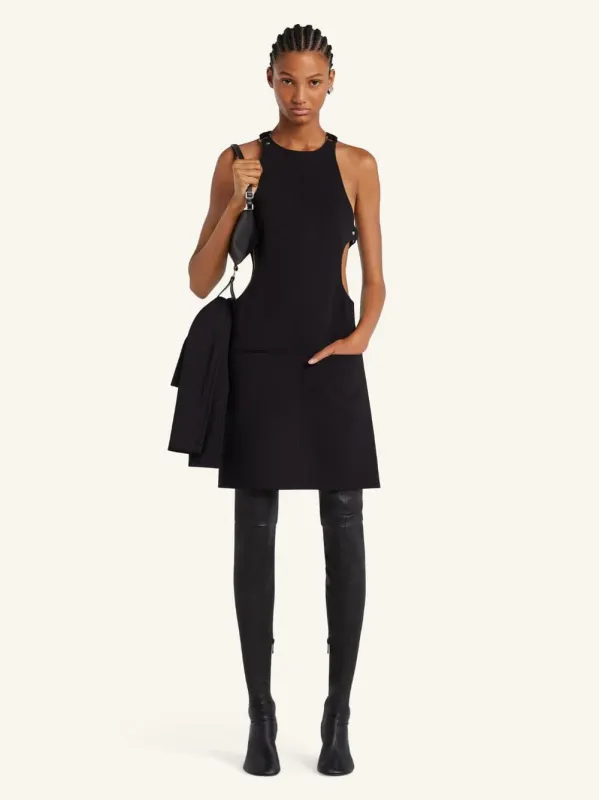 Black Buckled A-Line Wool Mini Dres sold by Fashion Clinic
