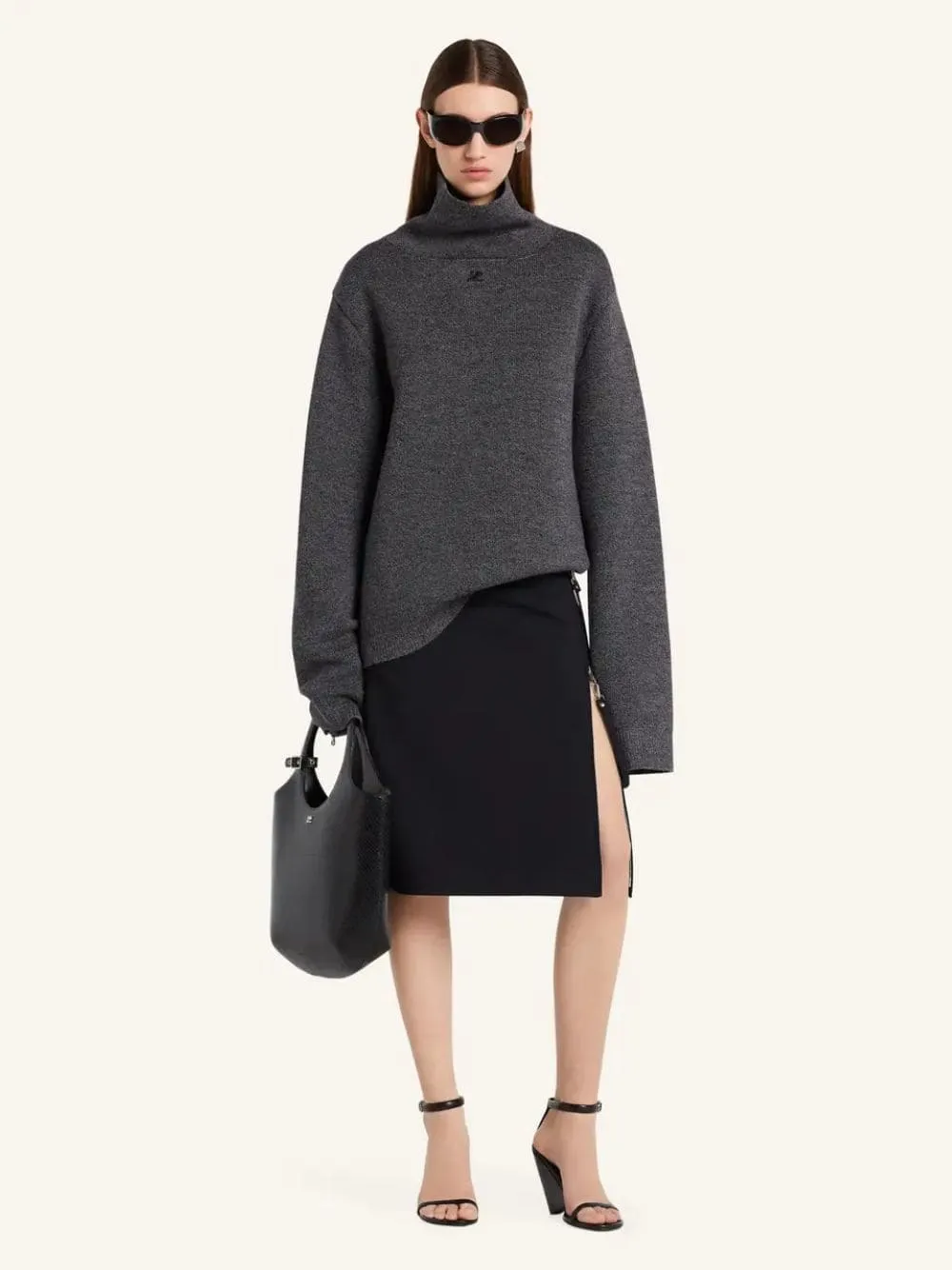 Black Grey Zipped Mockneck Merino Wool Jumper sold by Fashion Clinic