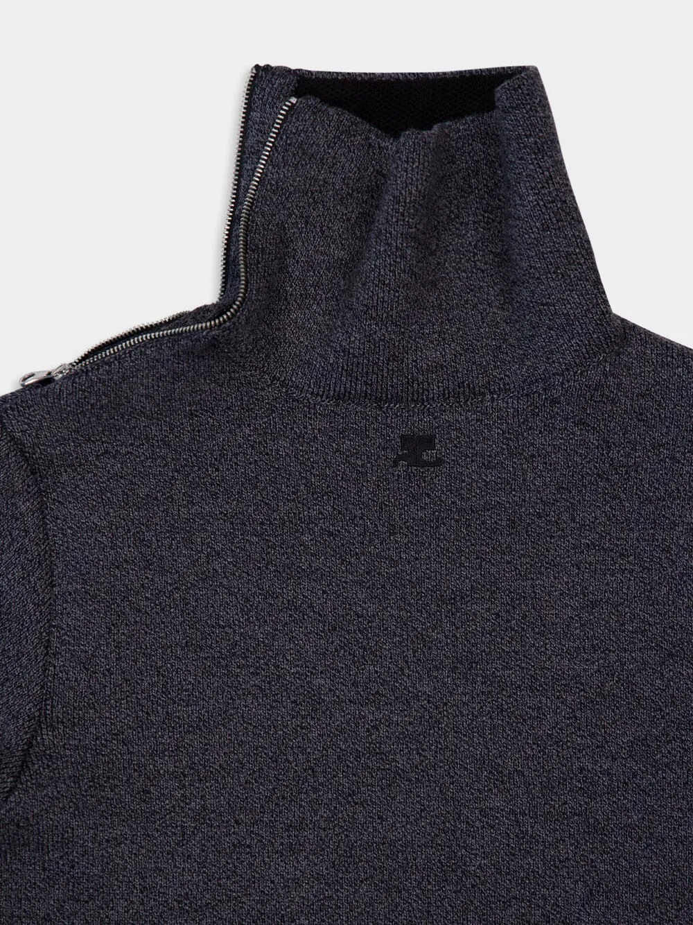 Black Grey Zipped Mockneck Merino Wool Jumper sold by Fashion Clinic product image thumbnail 5