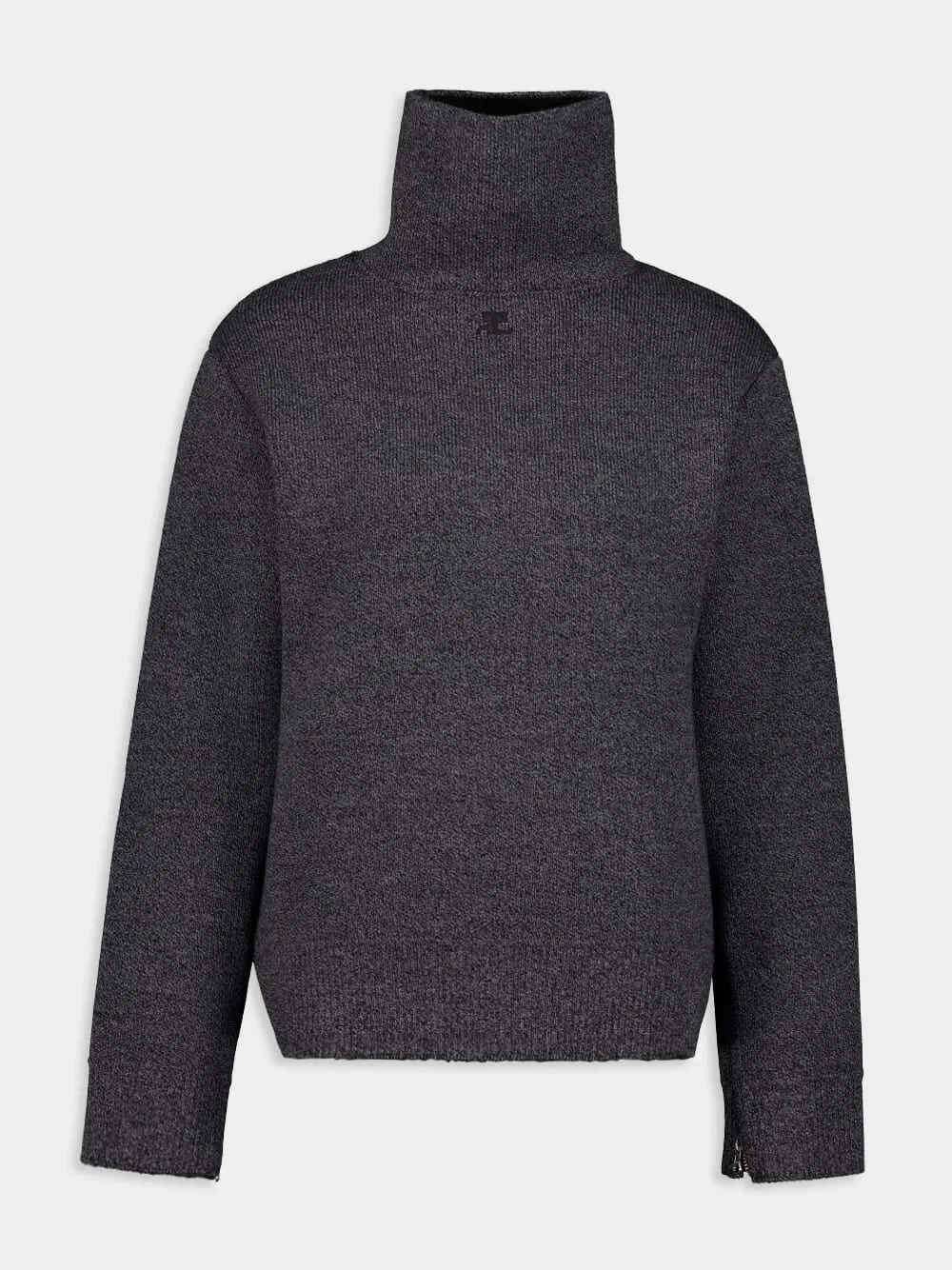 Black Grey Zipped Mockneck Merino Wool Jumper sold by Fashion Clinic product image thumbnail 2