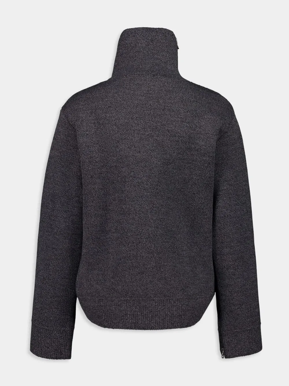 Black Grey Zipped Mockneck Merino Wool Jumper sold by Fashion Clinic product image thumbnail 4