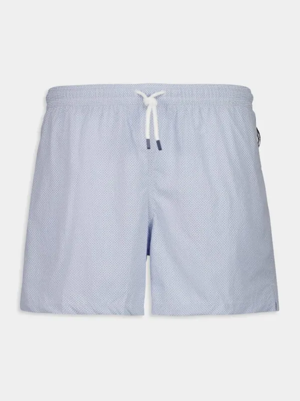 Grey Blue Madeira Sakar Stamp Woven Swim Shorts sold by Fashion Clinic