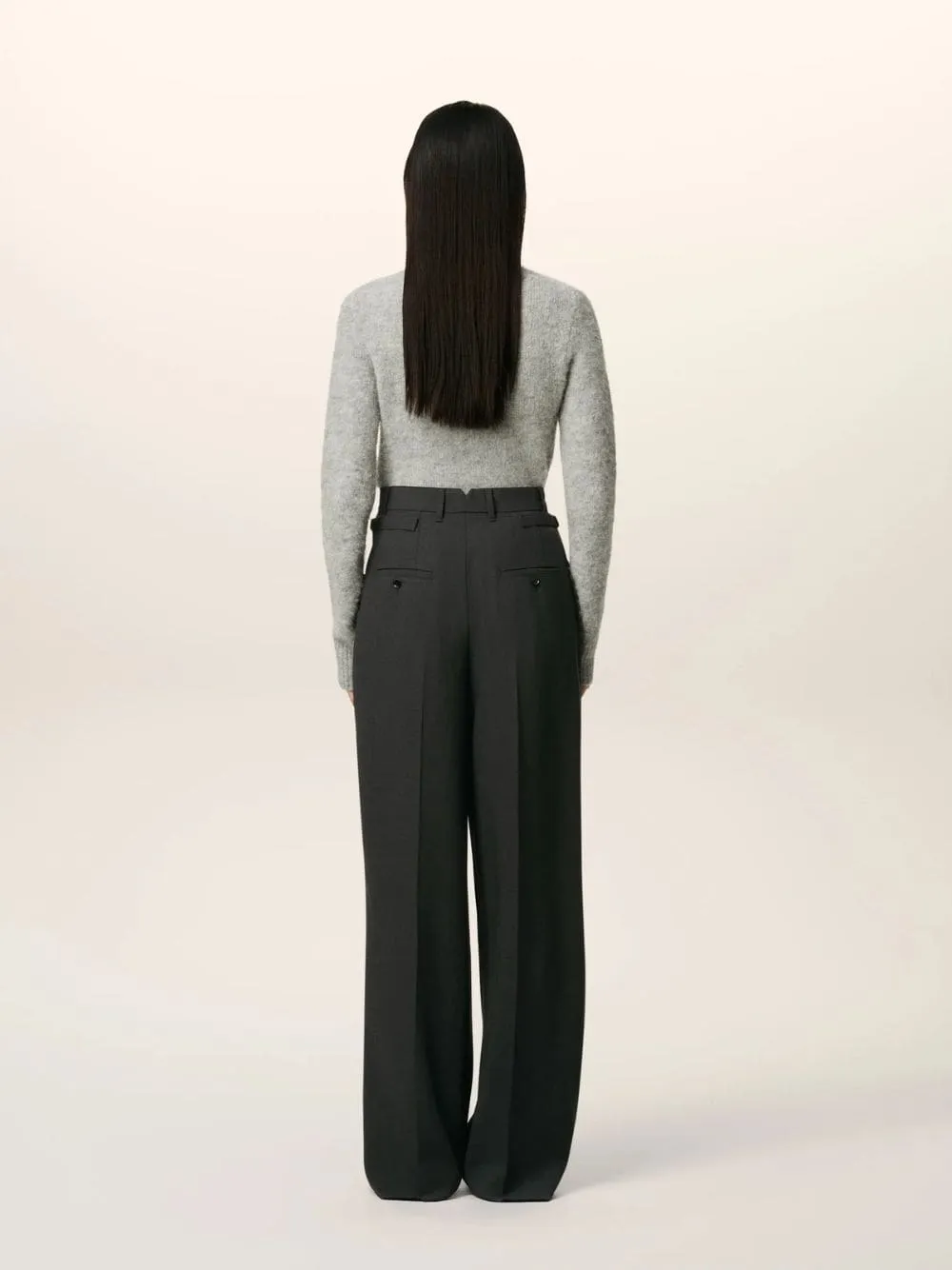 Anthracite Wool High-Waist Wide Trousers sold by Fashion Clinic product image thumbnail 3