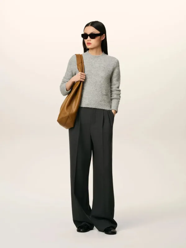 Anthracite Wool High-Waist Wide Trousers sold by Fashion Clinic