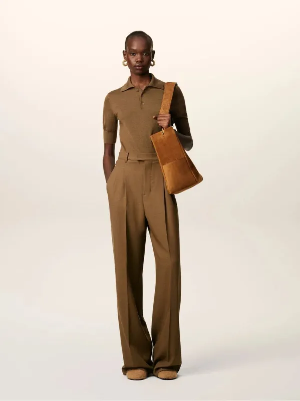 Hazelnut Wool High-Waist Wide Trousers sold by Fashion Clinic
