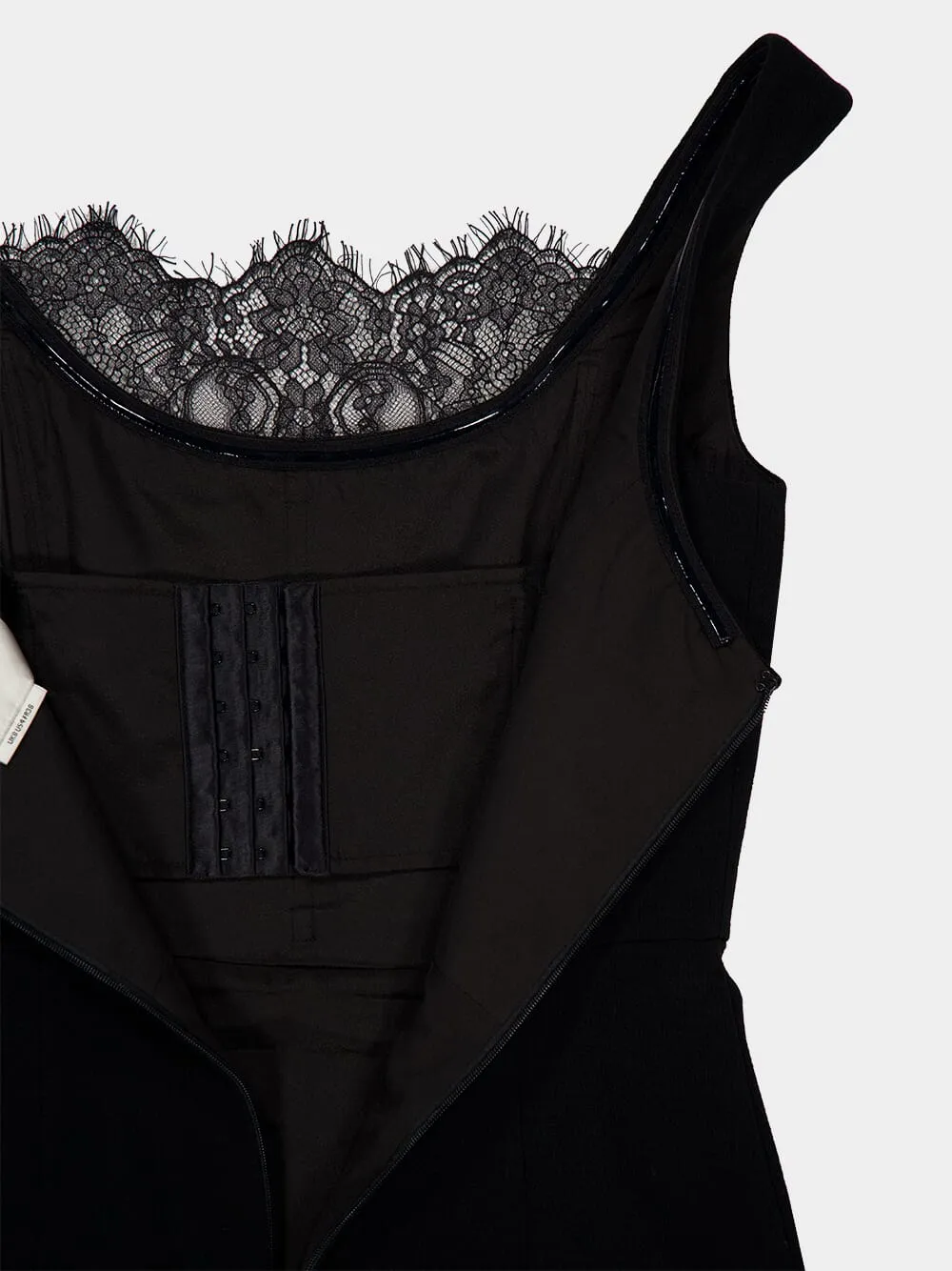 Black Wool Crepe Cocktail Dress with Lace Insert sold by Fashion Clinic product image thumbnail 5