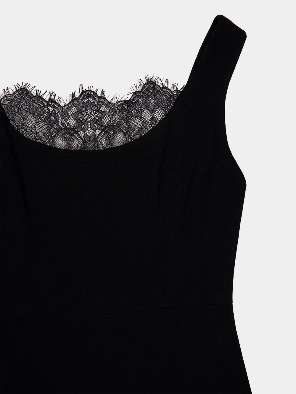 Black Wool Crepe Cocktail Dress with Lace Insert sold by Fashion Clinic product image thumbnail 4