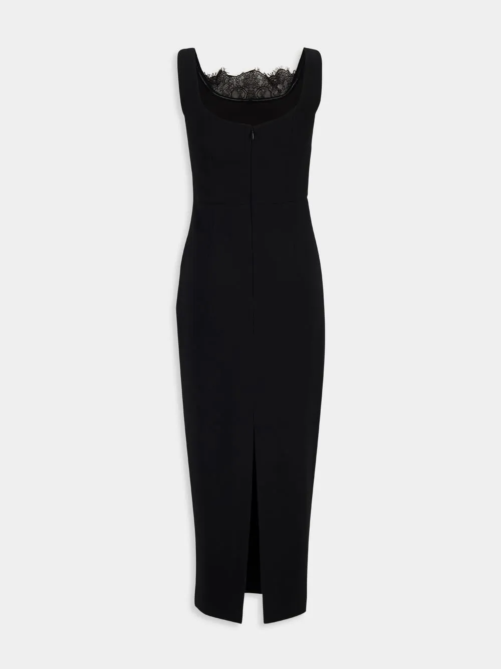 Black Wool Crepe Cocktail Dress with Lace Insert sold by Fashion Clinic product image thumbnail 3