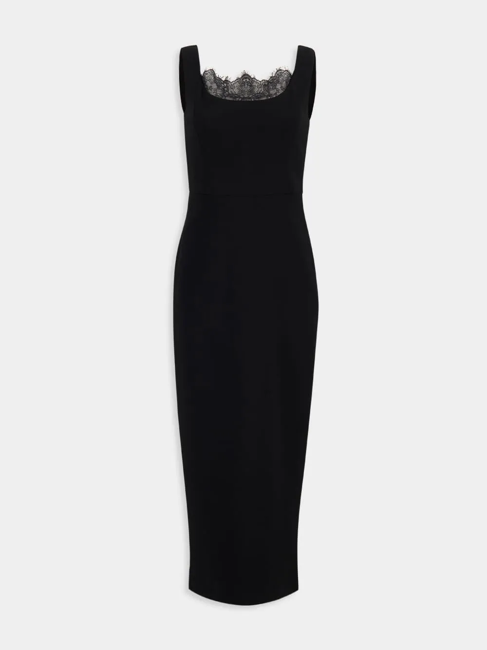 Black Wool Crepe Cocktail Dress with Lace Insert sold by Fashion Clinic product image thumbnail 2