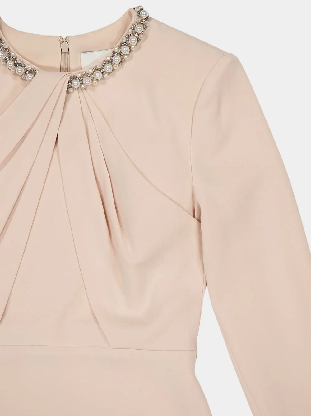 Dark Cream Twisted Drape Pearl-Trim Dress sold by Fashion Clinic product image thumbnail 4