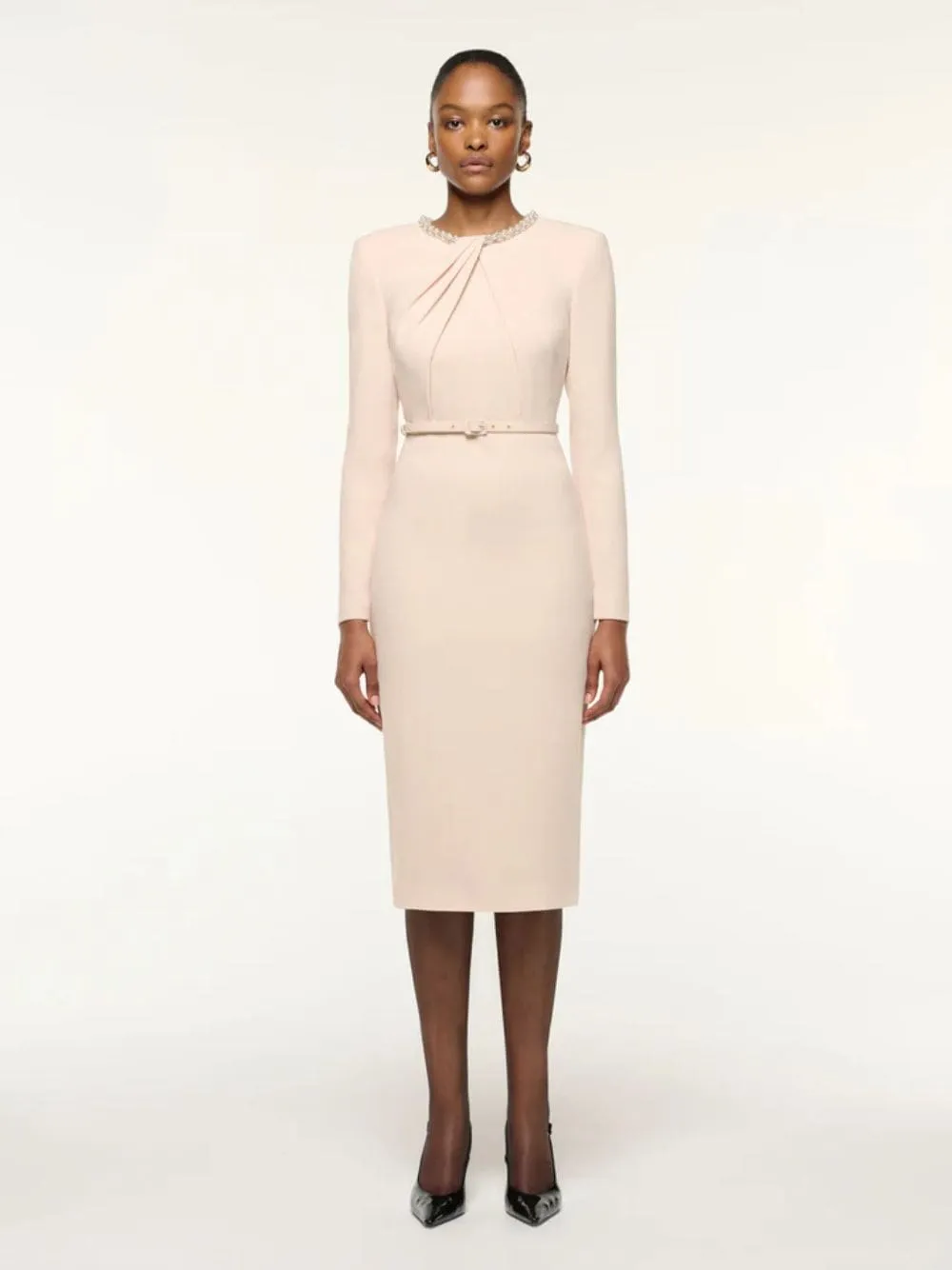 Dark Cream Twisted Drape Pearl-Trim Dress sold by Fashion Clinic product image thumbnail 2