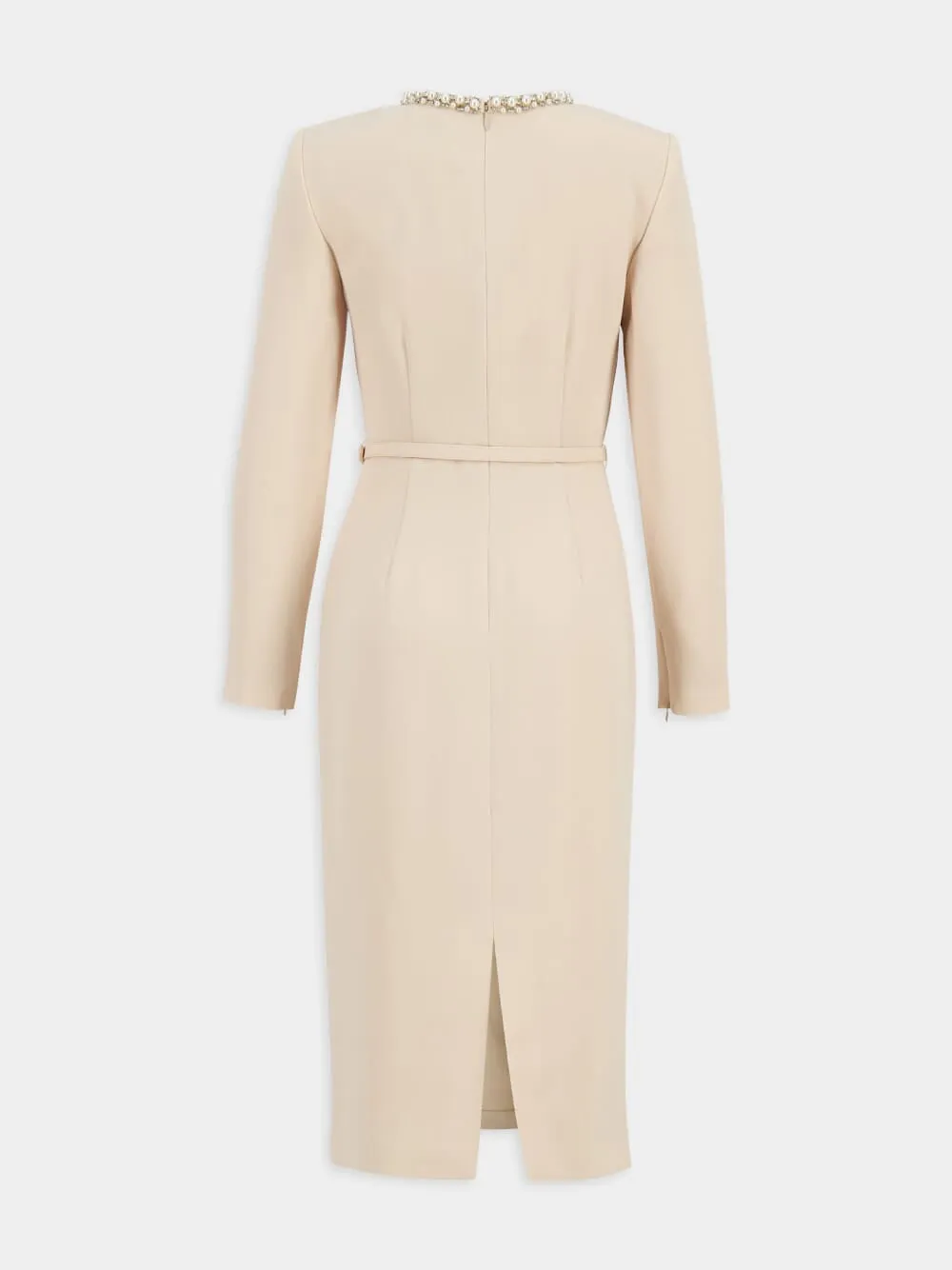 Dark Cream Twisted Drape Pearl-Trim Dress sold by Fashion Clinic product image thumbnail 3