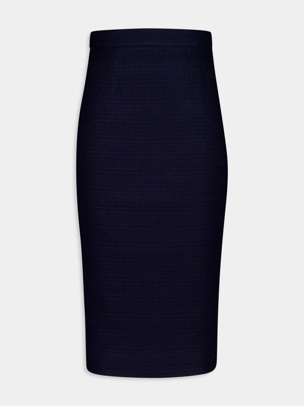 Navy Bouclé Column Midi Skirt sold by Fashion Clinic