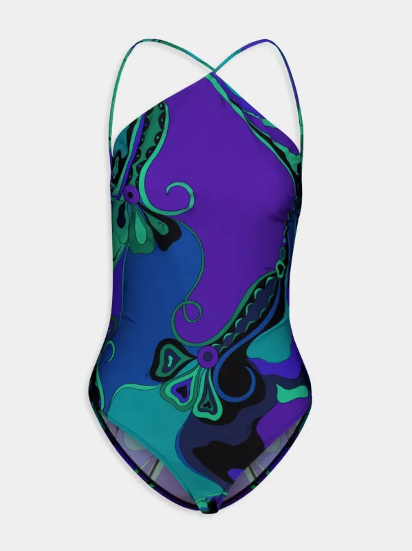 Emerald Print Scoop Neck Low-Back Swimsuit made by Emilio Pucci