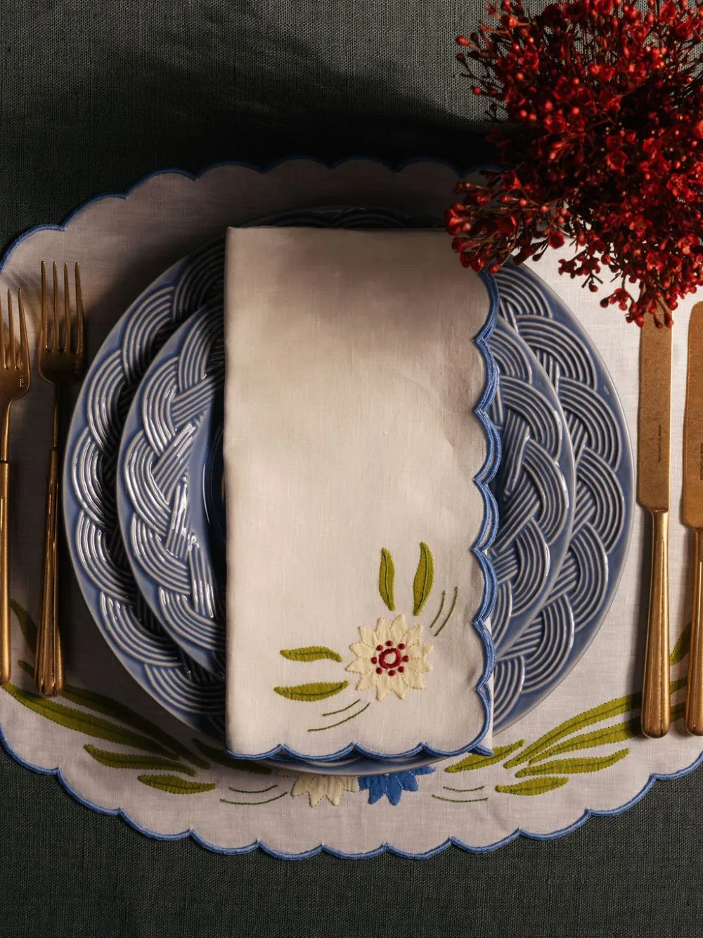 Hand-Embroidered Machico Ecru Linen with Multicoloured Embroidery Napkin sold by Fashion Clinic