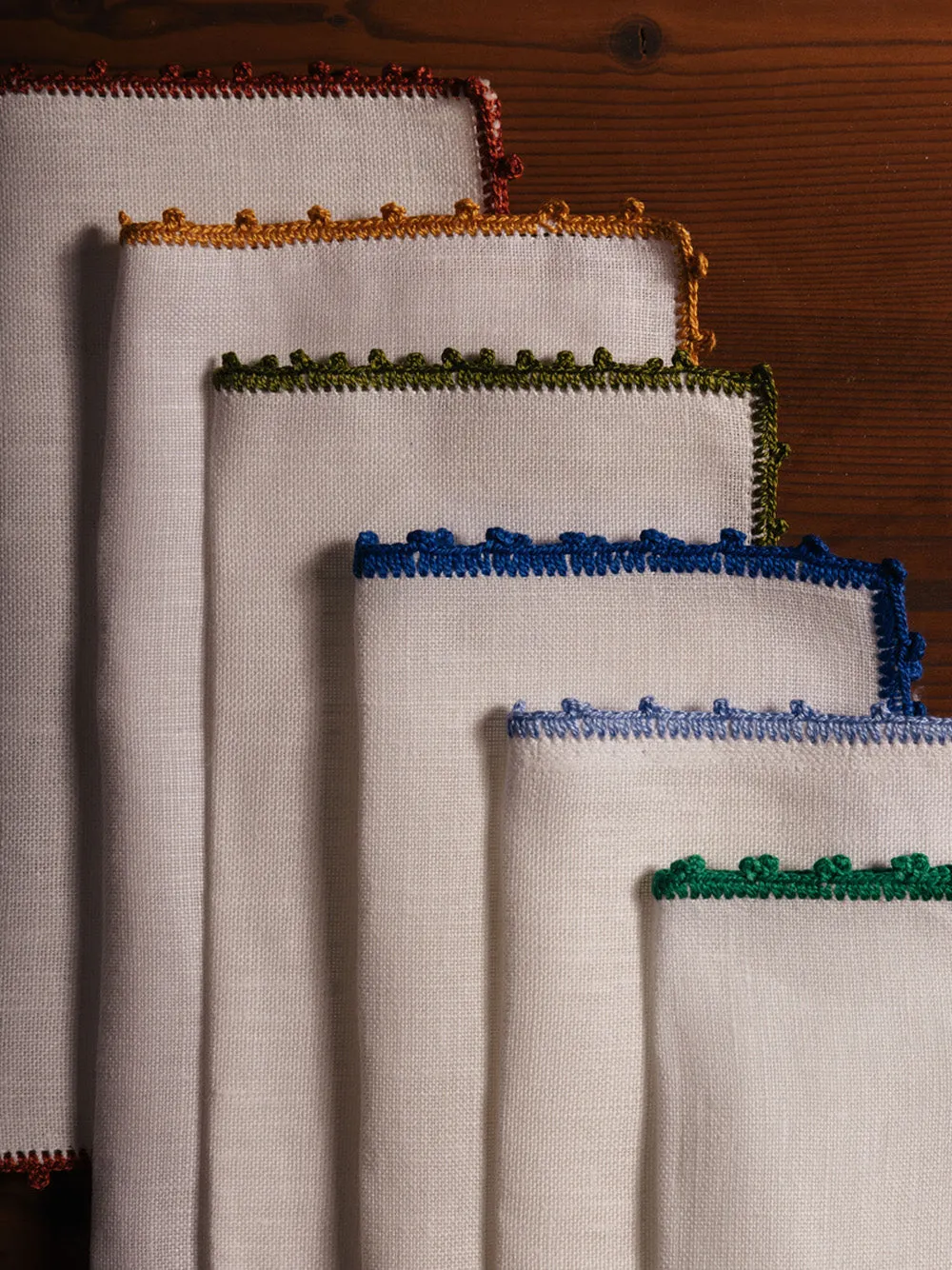 Hand-Embroidered Teresa White Linen with Green Crochet Cocktail Napkin sold by Fashion Clinic product image thumbnail 2