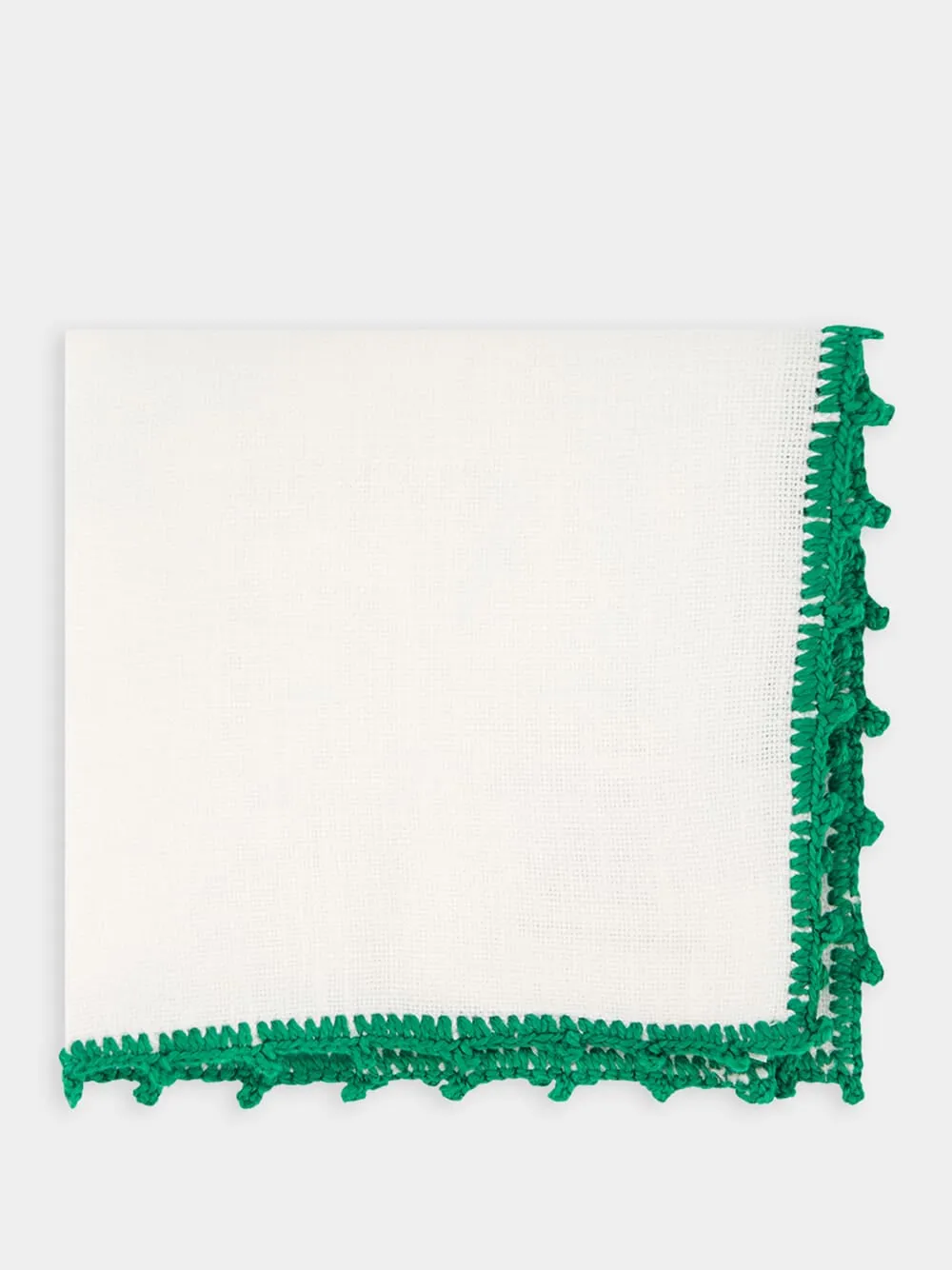 Hand-Embroidered Teresa White Linen with Green Crochet Cocktail Napkin sold by Fashion Clinic product image thumbnail 3