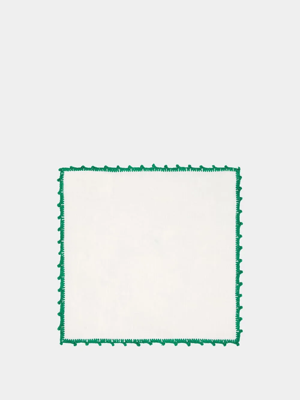 Hand-Embroidered Teresa White Linen with Green Crochet Cocktail Napkin sold by Fashion Clinic