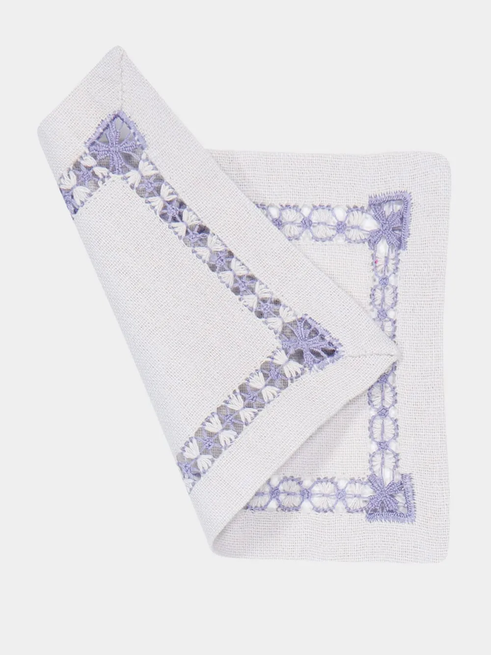 Hand-Embroidered Maria Grey Linen with Blue Embroidery Cocktail Napkin sold by Fashion Clinic product image thumbnail 2