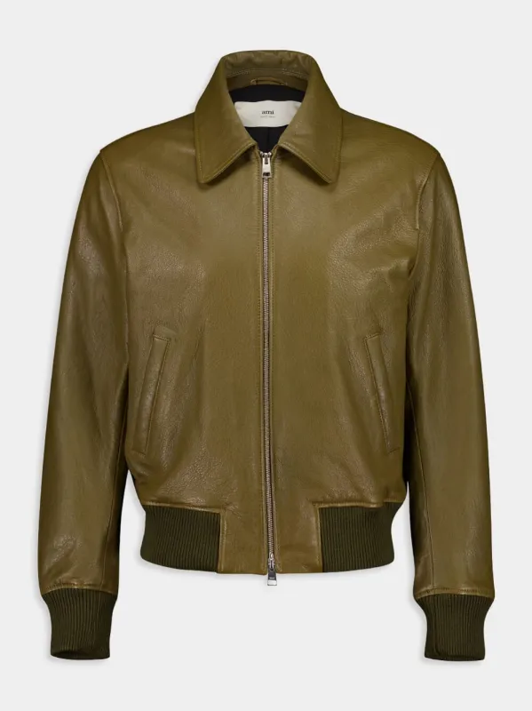 Bronze Leather Bomber Jacket sold by Fashion Clinic