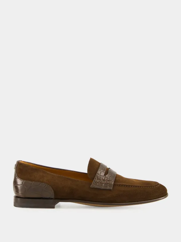 Ebony Brown Calfskin-Alligator Loafers sold by Fashion Clinic