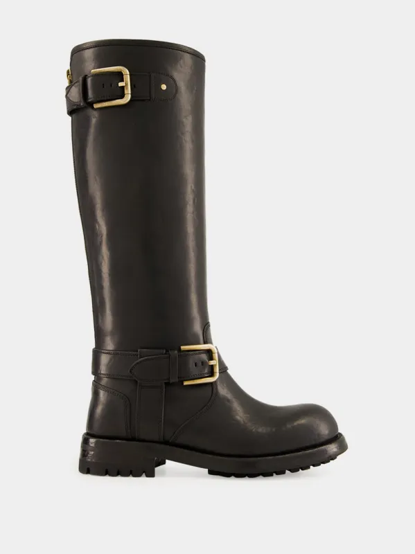 Black Calfskin Biker Boots sold by Fashion Clinic