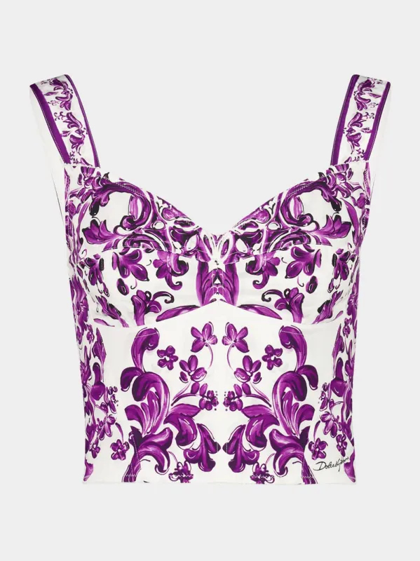 Majolica-Print Poplin Bustier Top made by Dolce & Gabanna