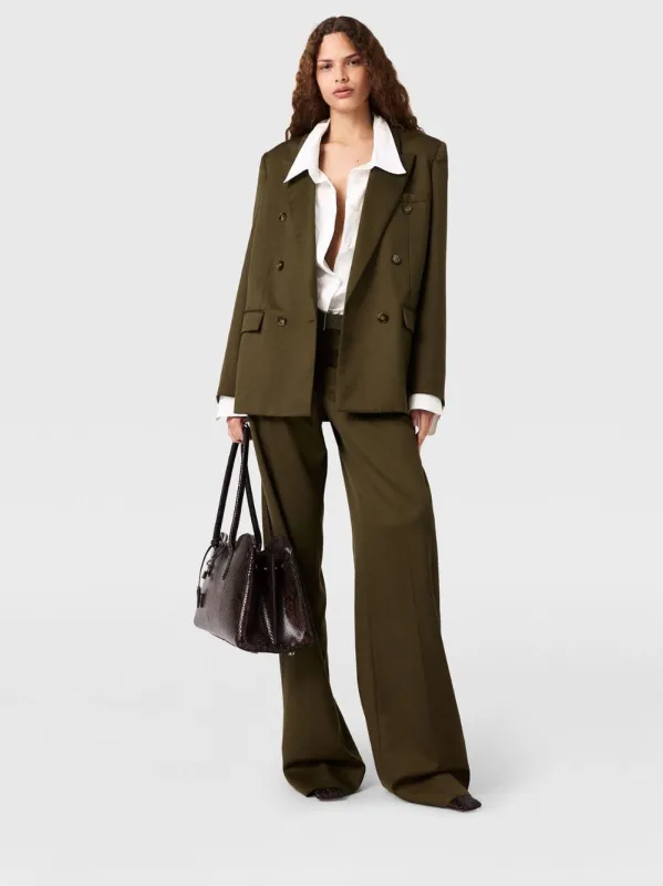 Khaki Pleated Wool Trousers sold by Fashion Clinic