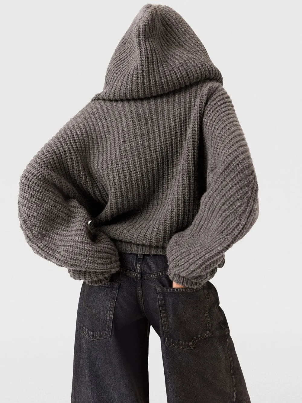 Dark Grey Melange Chunky Ribbed Hooded Cardigan sold by Fashion Clinic product image thumbnail 4