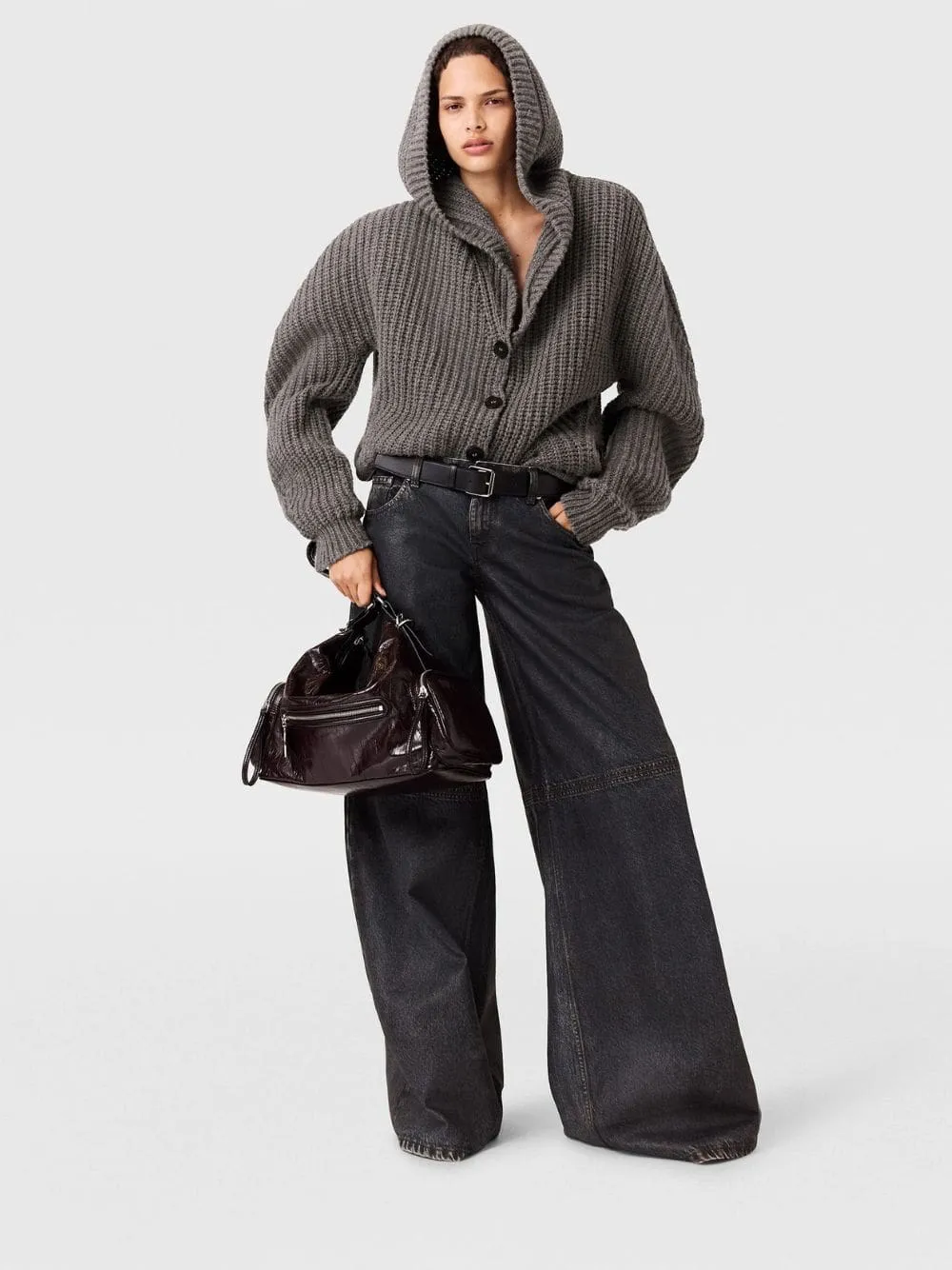 Dark Grey Melange Chunky Ribbed Hooded Cardigan sold by Fashion Clinic product image thumbnail 2