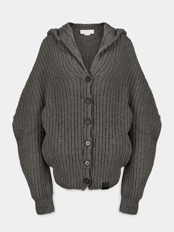 Dark Grey Melange Chunky Ribbed Hooded Cardigan made by Stella McCartney